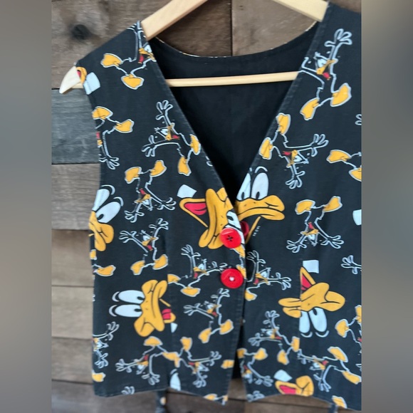 Vintage Daffy Duck Looney Tunes Button Vest Cartoon Print Black Red Graphic - Picture 6 of 11